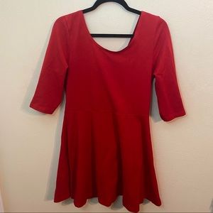 Express Scoopneck 3/4 Red Mini Flare Dress Large
